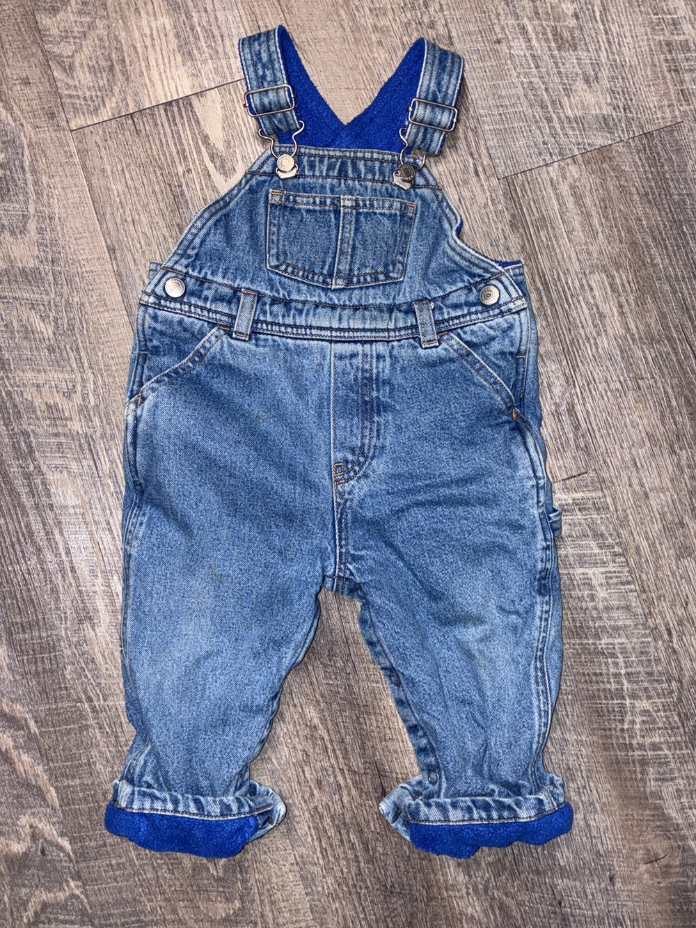 Vintage Y2K Old Navy Baby Blue Fleece Lined Denim Overalls - size 12-18 months